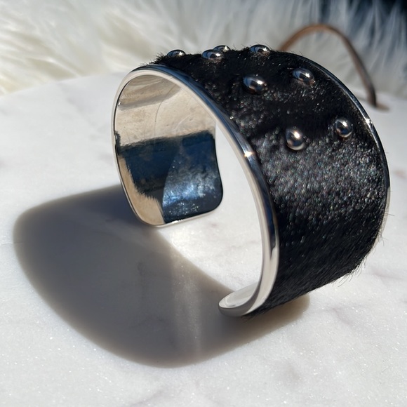 Authentic TOD’S Studded Cuff Bracelet ~ in Black Pony Hair (Calf Hair) - Picture 7 of 14